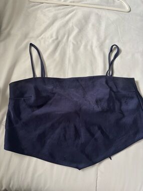 Sunday Best Navy Satin Tank Top with Spaghetti Straps
